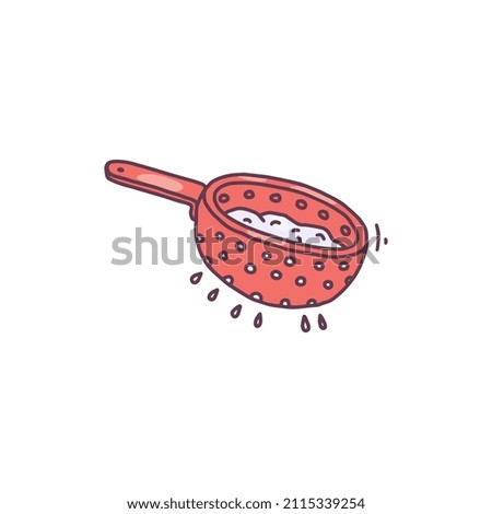 Flour sieve kitchen equipment in hand drawn doodle style, vector illustration isolated on white background. Cooking colander icon.