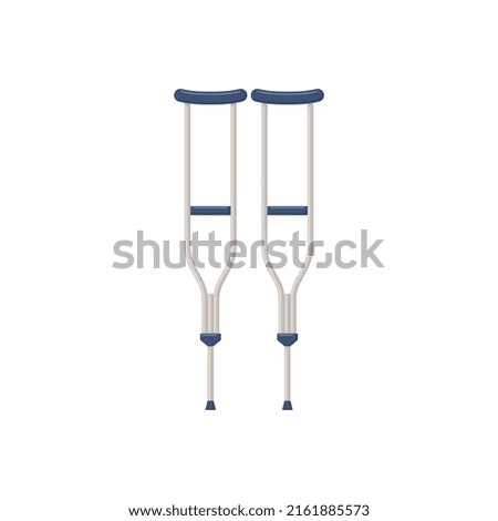 Crutches for support of injured and elderly people, flat vector illustration isolated on white background. Walking crutches orthopedic medical equipment.