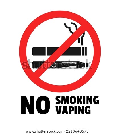 No smoking and vaping prohibition sign, flat vector illustration isolated on white background. Ban on cigarette smoking and vaping. Smoke free zone or area symbol.
