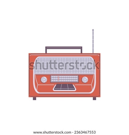 Retro radio receiver. Old radio receiver of the last century. Portable audio device. Vector flat illustration isolated on white background. Transistor vintage icon