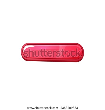 Bright red button for game or application flat style, vector illustration isolated on white background. UI design, decorative element for interface, empty rounded rectangle