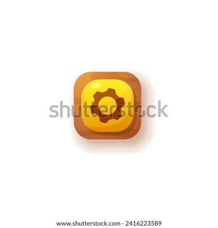 Settings glossy ui button icon. Control navigation push button yellow square shape symbol. Cartoon mobile app vector keyboard item, GUI game asset, design user interface