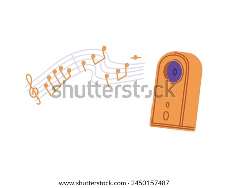 Vector illustration of a vintage radio playing funny music. Vintage receiver and tuner with classic FM shortwave technology on a white background for nostalgic audio devices