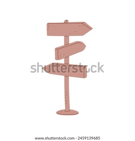 Wooden direction signpost with three arrows. Simple navigation vector illustration.