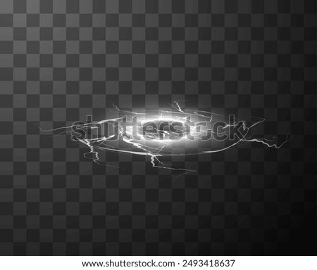 Glowing thunder circle effect on a dark, checkered background. Vector illustration of electric arcs radiate from the luminous central ring, creating a dynamic and energetic atmosphere.