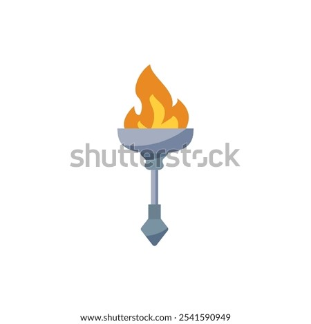 Vector illustration of a medieval metal torch with a burning flame isolated on a white background. Ideal for creating danger and lighting in game levels