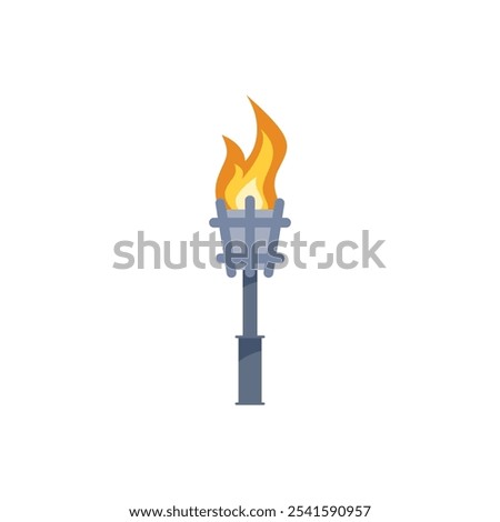 Vector illustration of a medieval metal torch with a burning flame on a white background. Ideal for creating visual effects of danger and lighting in games