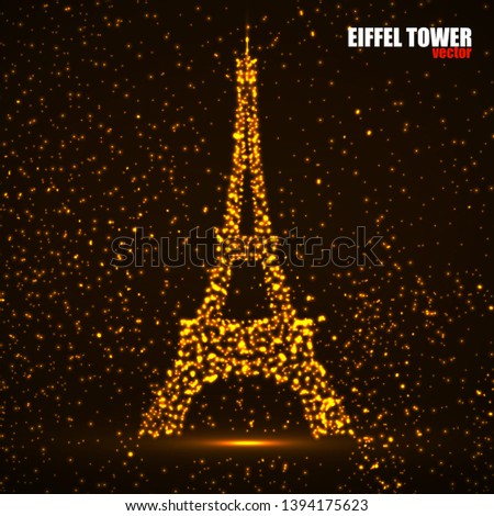 Abstract Eiffel Tower of glowing particles. Vector