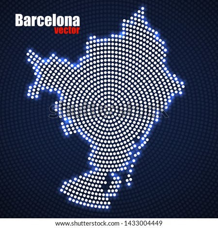 Abstract map Barcelona of glowing radial dots, halftone concept. Vector illustration, eps 10