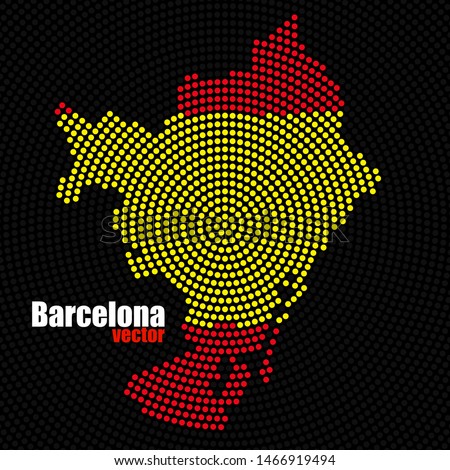 Abstract map Barcelona of radial dots with flag Spain inside