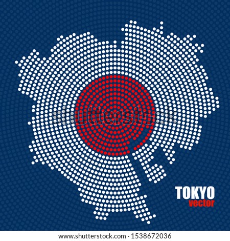 Abstract map Tokyo of radial dots with flag Japan inside