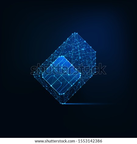 Futuristic glowing low polygonal  sim card made of lines, light particles isolated on dark blue background. Telecommunication technologies concept. Modern wire frame mesh design vector illustration.