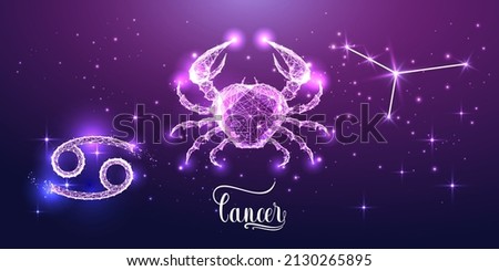 Futuristic cancer zodiac sign with glowing crab animal zodiac figure, zodiac sign, constellation