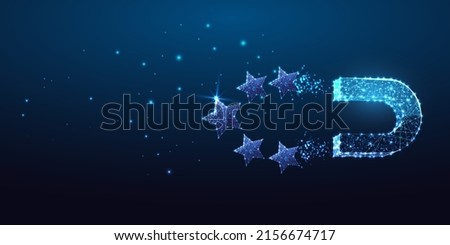 Futuristic social media marketing concept with glowing magnet attracting stars 