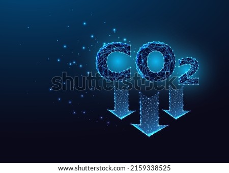 Futuristic carbon dioxide emission reduction concept with glowing CO2 symbol and arrows down 
