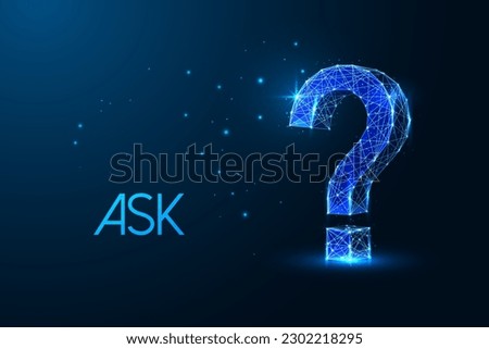 Uncertainty, curiosity, the potential for exploration concept with question mark in futuristic glowing low polygonal style on dark blue background. Modern abstract connect design vector illustration.