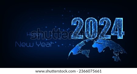 Futuristic 2024 landing page template with 2023 digits and planet Earth map on dark blue background. 2023 New Year global connection business digital web banner. Modern abstract vector illustration