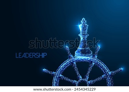 Leadership journey navigation futuristic concept with strategic vision and decisive control. Glowing low polygonal style on dark blue background. Modern abstract connection design vector illustration.
