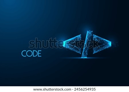 Digital coding concept on dark blue background. Innovation, technology, computer programming futuristic concept in glowing polygonal style on dark blue background. Abstract design vector illustration.