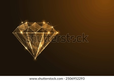 Gold diamond isolated on dark brown background. The design highlights luxury, elegance, emphasizes wealth and premium sophistication. Rdiant, high-end aesthetic. Abstract vector illustration