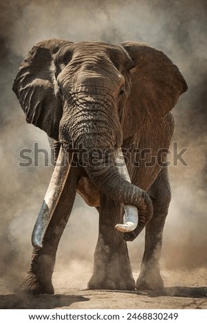 Image, Stock Photo The old elephant is alone in the Etosha pan. I wonder what he’s been through…