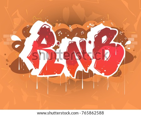 rnb dance music party illustration in graffiti style, lettering logo, vector.Typography for poster,t-shirt or stickers