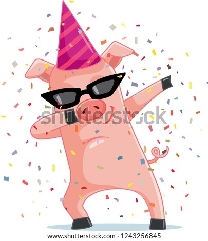 Funny Party  Pig Dabbing  Vector Cartoon. Dancing piggy mascot logo character design 

