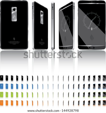 Smart Phone 3D Rotation - 21 Frames - Vector illustration of a touch-screen smart phone. 4 color choices, generic elegant, glossy design.