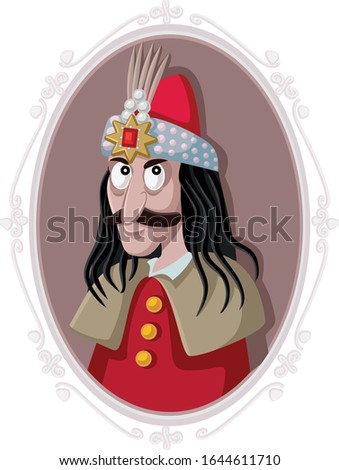 Vlad III Dracula Tepes Vector Caricature. Romanian prince how inspired scary horror legend
