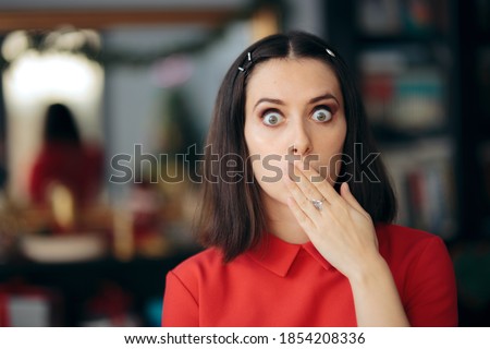 Socked Woman Covering Her Mouth. Secretive girl keeping juicy gossip to herself
 Stock foto © 