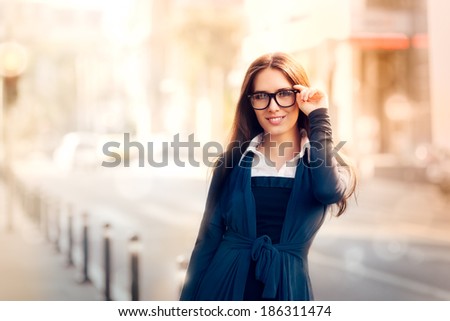 Young Woman with Glasses Out in the City - Beautiful young woman with glasses out in the city