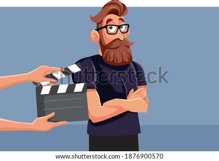 Professional Male Actor Performing on Set Vector Cartoon. Young male model ready to film a new commercial 

