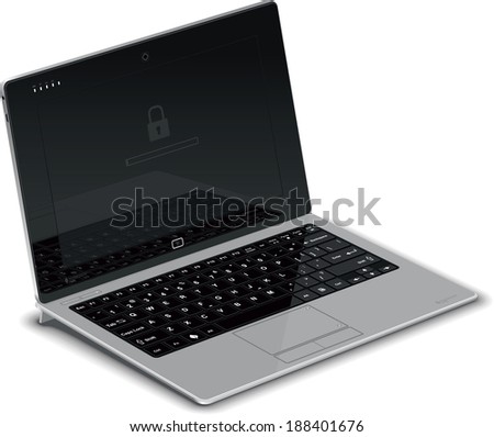 Vector Tablet Left Side View with Silver Keyboard Dock - Vector illustration of a tablet with a keyboard set in high detail. File type: vector EPS AI8 compatible. 