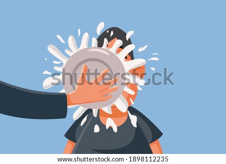 Man Having Pie Thrown in his Face as a Prank. Tasteless joke made by a rude friend concept illustration
