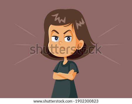 Angry Girl Vector Cartoon Illustration. Frowning child having a crisis feeling frustrated 
