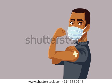 African Man Showing Vaccinated Arm. Vaccine distribution for general population concept illustration
