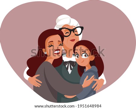 Grandmother, Mother and Daughter in Multi-generational Family Portrait. Granny mom and girl hugging and supporting each other celebrating womanhood and female power

