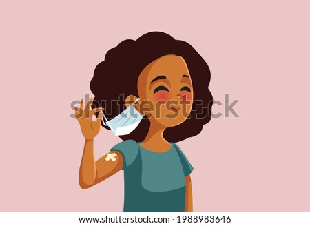 Vaccinated African Girl Taking Her Medical Mask Off. Person not required to wear a mask after having anti covid vaccine immunization
