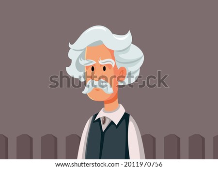 Mark Twain Vector Caricature Illustration. Portrait of a famous 19th century American author of humorous novels
