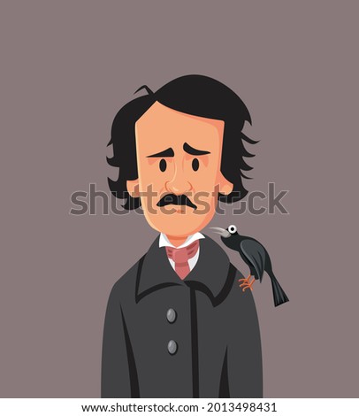 Edgar Allan Poe Vector Caricature Illustration. Portrait of a famous 19th century American author of poetry and fiction
