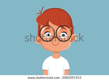 Image, Stock Photo Boy wearing glasses and looking at a display of a mobile under the supervision of an adult