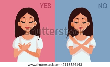 

Woman Saying Yes Versus Woman Saying No Vector Cartoon. Girlfriend showing both positive and negative feedback response  
