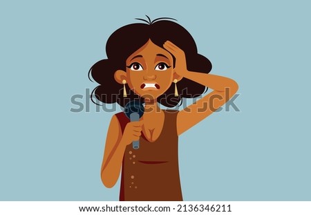 
Shy Singer Having Stage Fright Feeling Emotional Vector Cartoon Illustration. Clueless performer feeling speechless and petrified with stage fright
 Foto stock © 