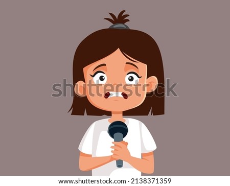 
Stressed Kid Afraid of Speaking in Public Vector Cartoon. Little girl suffering from intense anxiety and fear of talking to an audience
