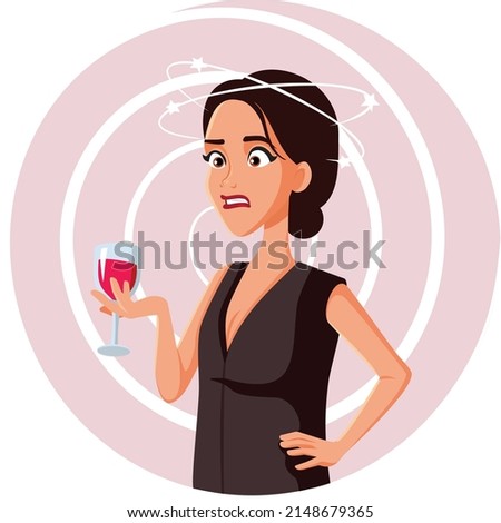 
Tipsy Woman Holding a Glass of Wine Vector Cartoon Illustration. Girl feeling intoxicated having too much to drink
 Foto d'archivio © 