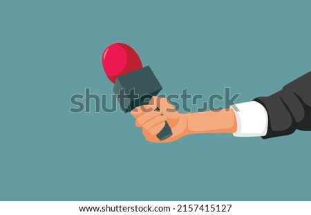 
Hand Holding a Microphone for an Interview Vector Cartoon Illustration. Journalist holing a mic audio recording a reportage 
