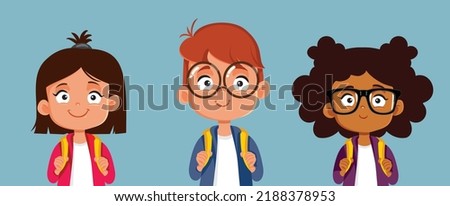 
Happy Students Going Back to School Vector Cartoon Illustration. Group of kids returning to class together as friends
