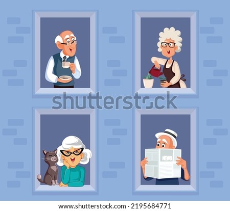 Elderly People in a Friendly Neighborhood Vector Cartoon Illustration. Happy seniors enjoying they life at the nursing home 
