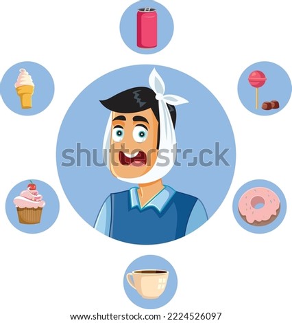 
Sweet Foods and Drinks Harming the Teeth Vector Cartoon Illustration. Senior professor explaining protective measures for school reopening
