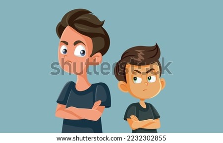 
Teenage Boy Fighting with His Little Brother Vector Cartoon Illustration. Siblings arguing and disagreeing having different personalities
